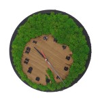Round wall clock, decorated with stabilized natural lichens, wooden slice shape, 30 cm